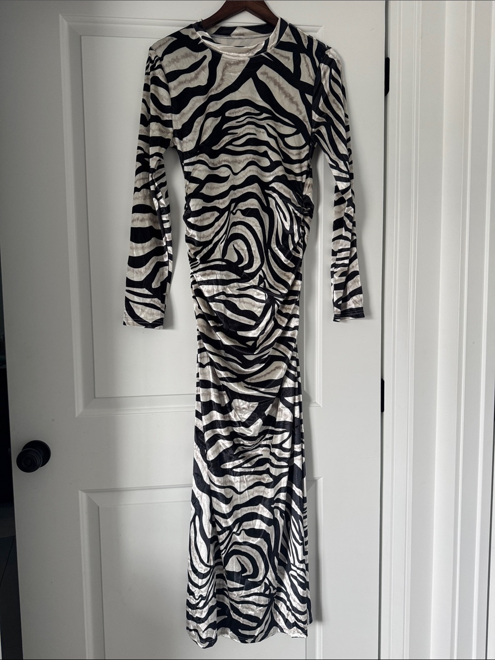 Black & White Zebra Print Long Sleeve Maxi Dress